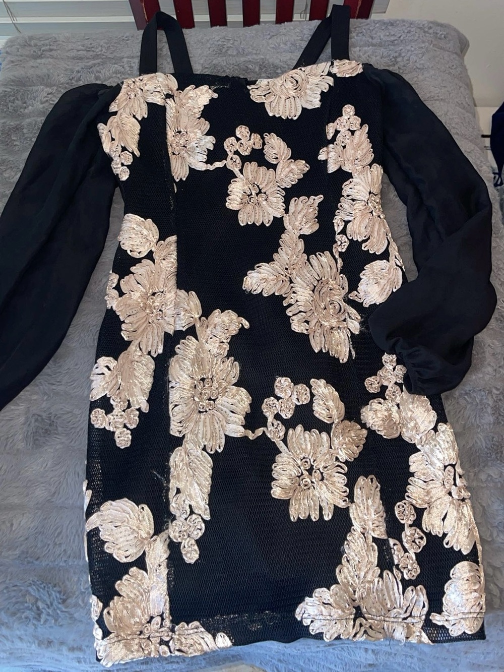 Forever 21 Black Dress with Champagne Floral Appliqué
